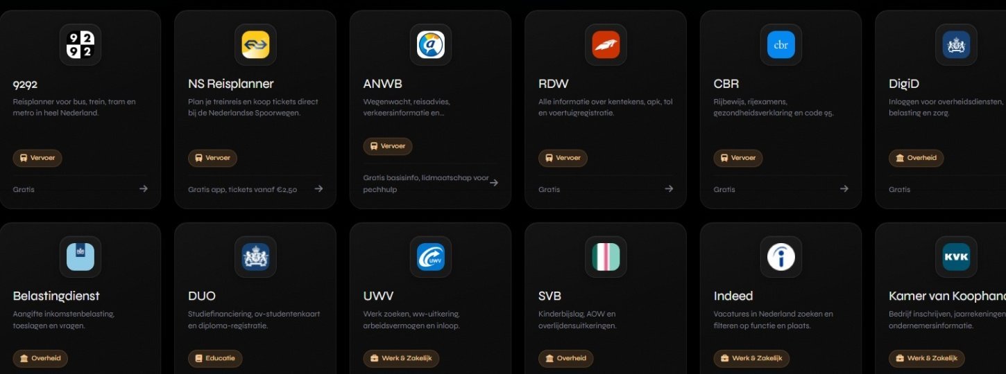 MRL.nl card grid — transport and government tools
