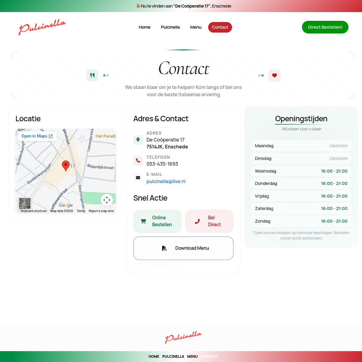 Pulcinella contact page