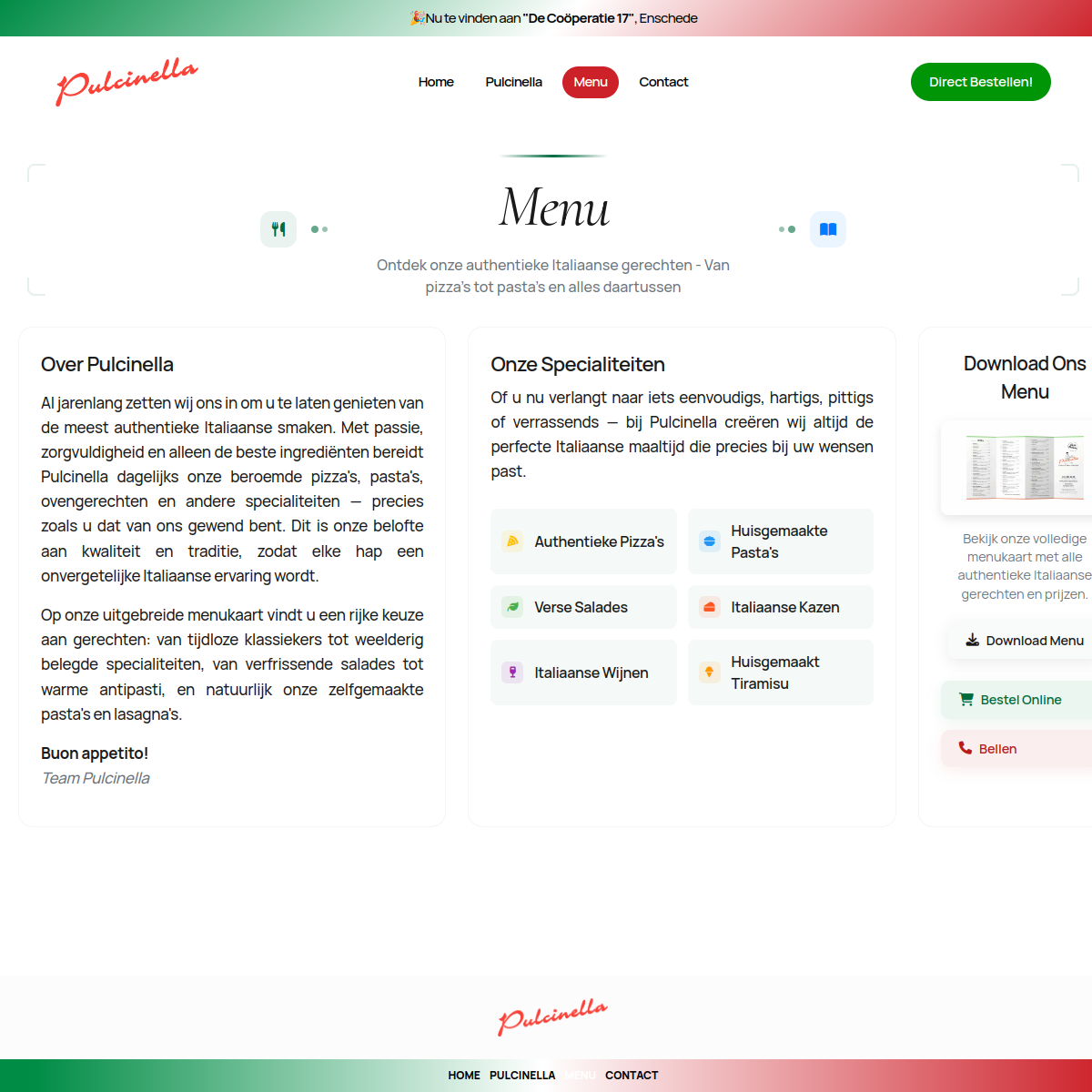 Pulcinella menu page